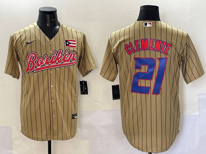 Men Puerto Rico 21 Clemente Brown Stripe Joint Name 2025 Nike MLB Jersey style 1